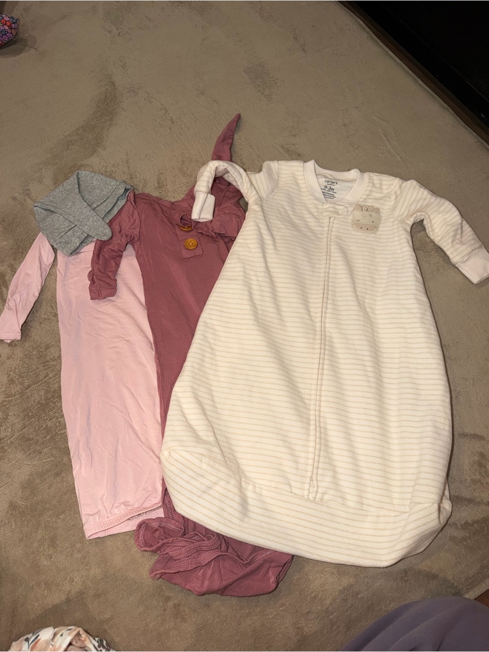 Baby Sleep Sack & Two Pajama Gowns - White, Pink, Mauve